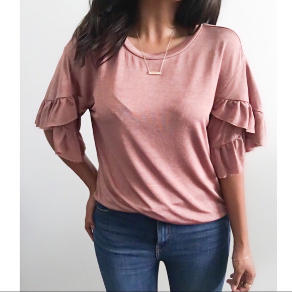 June & Hudson Tops - NWT Stretchy Ruffle Sleeve Top
